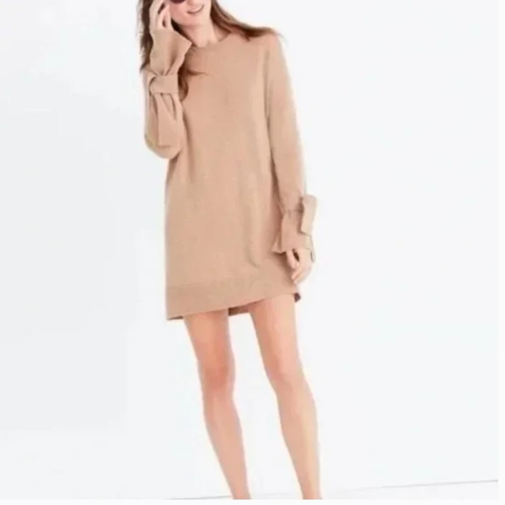 Madewell Tie Cuff Sweaterdress Sweater Dress Size XXS Camel Brown Merino Wool